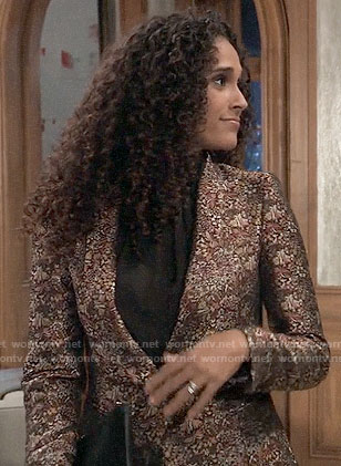 Jordan's floral jacquard blazer on General Hospital