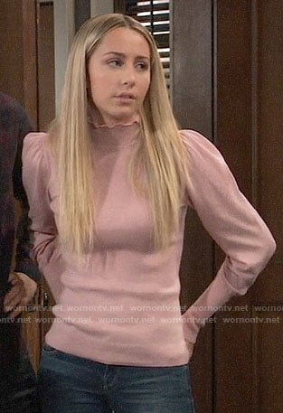 Josslyn's pink ruffle neck sweater on General Hospital