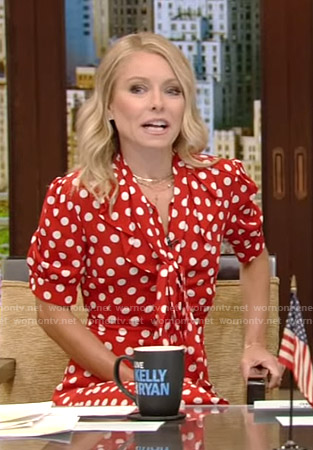 Kelly's red polka dot dress on Live with Kelly and Ryan