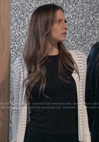 Kim's white pointelle cardigan on General Hospital