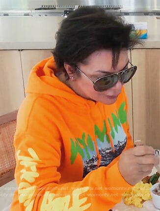 Kris's orange Wyoming print hoodie on Keeping Up with the Kardashians