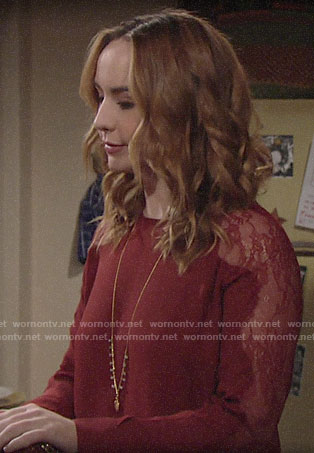 Mariah's red lace sleeve blouse on The Young and the Restless