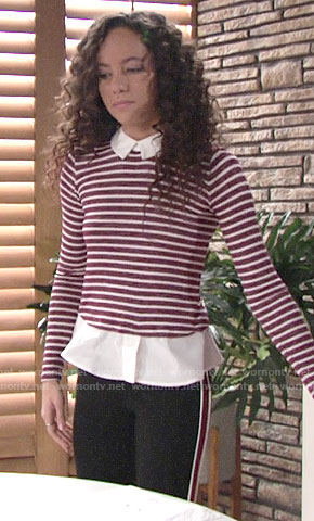 Mattie's red striped layered top on The Young and the Restless