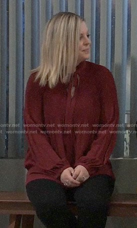 Maxie's red tie neck blouse on General Hospital