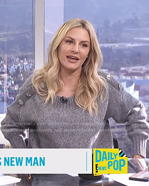 Morgan's grey sweater with jeweled buttons on E! News Daily Pop