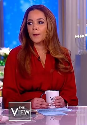 Sunny's red gathered v-neck dress on The View
