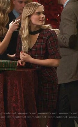 Taylor's red plaid tie front mini dress on American Housewife