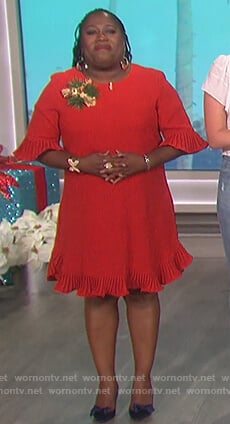Sheryl's red pleated flounce dress on The Talk