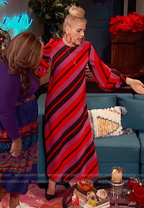 Busy's red striped maxi dress on Busy Tonight