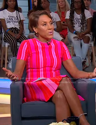 Robin's pink striped short sleeve dress on Good Morning America