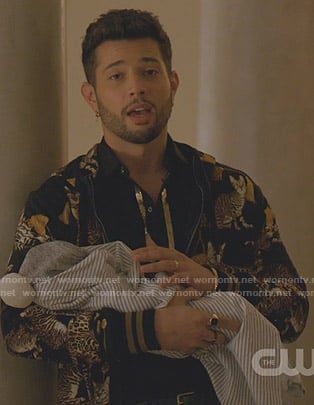 Sam's black cat print jacket on Dynasty