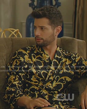 Sam's black printed robe on Dynasty