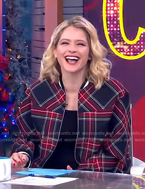 Sara's plaid bomber jacket on GMA Day