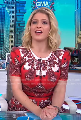 Sara's red paisley print peplum top on GMA Day