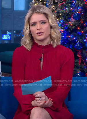 Sara's red pleated keyhole dress on GMADay