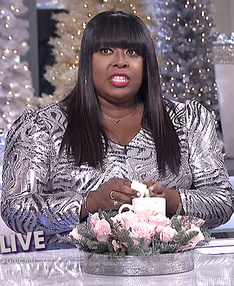 Loni's metallic patterned dress on The Real