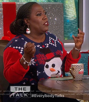 Sheryl's snowman Christmas sweater on The Talk