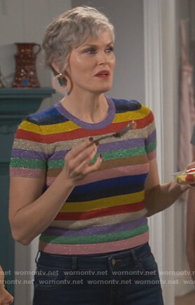 Bonny's metallic striped top on Happy Together