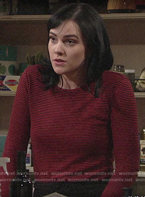 Tessa's red striped long sleeve top on The Young and the Restless