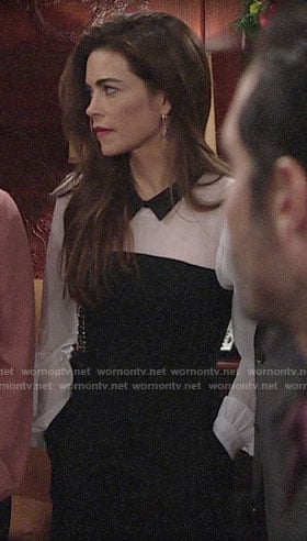 Victoria's black and white collared jumpsuit on The Young and the Restless