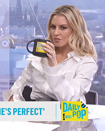 Morgan's white layered top and check mini skirt on E! News Daily Pop