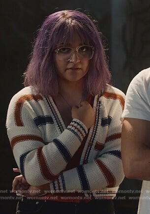 Gert's white striped cropped cardigan on Marvel's Runaways