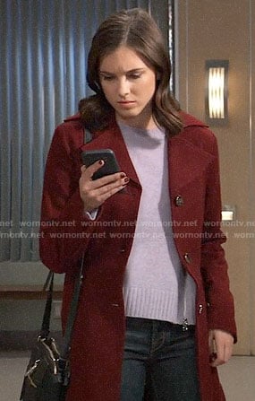 Willow's purple sweater and red coat on General Hospital