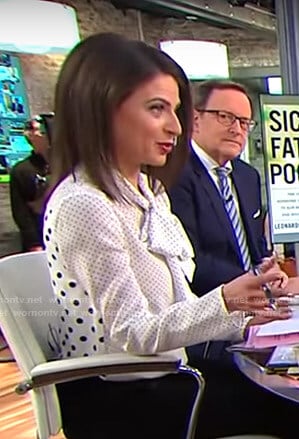 Bianna's white polka dot tie neck blouse on CBS This Morning