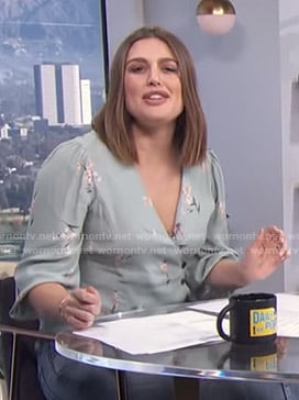 Carissa's light green floral wrap top on E! News Daily Pop