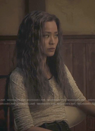 Clarice's space dye top with black trim on The Gifted