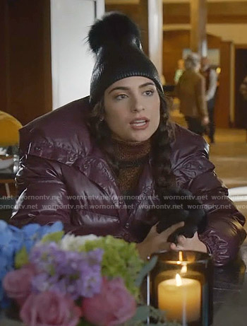 Cristal's striped turtleneck sweater and puffer jacket on Dynasty