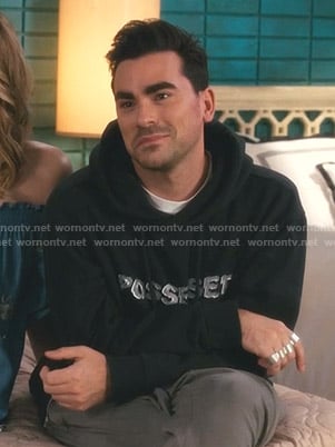 David's black Possessed Hoodie on Schitt's Creek