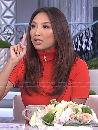 Jeannie's red turtleneck slit dress on The Real