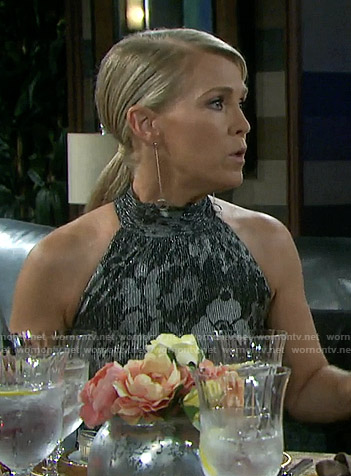 Jennifer's metallic floral halter dress on Days of our Lives