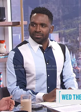 Justin's multicolored stripe shirt on E! News Daily Pop