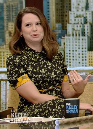 Katie Lowes's black floral dress on Live with Kelly and Ryan