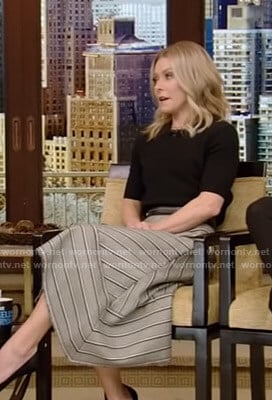 Kelly's grey striped skirt on Live with Kelly and Ryan