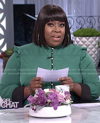 Loni's green ruffled button front dress on The Real