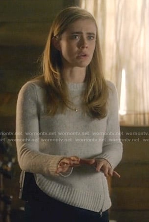 Michaela's speckled side-zip sweater on Manifest