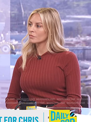 Morgan's red ribbed sweater on E! News Daily Pop