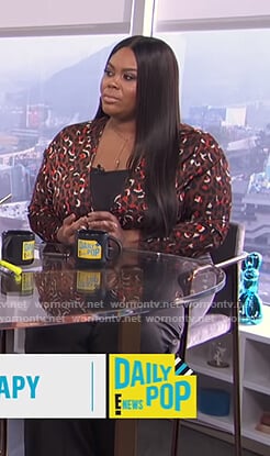 Nina's leopard jumpsuit on E! News Daily Pop