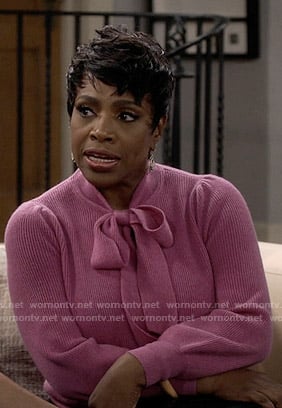 Rose's pink tie neck sweater on Fam