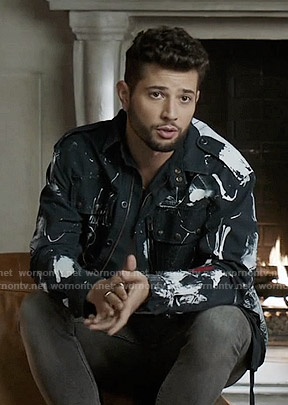 Sam's navy paint splatter jacket on Dynasty