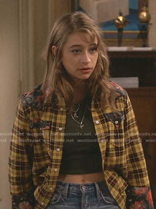 Shannon's yellow plaid western shirt on Fam
