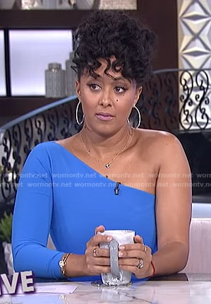 Tamera's blue one-sleeve dress on The Real