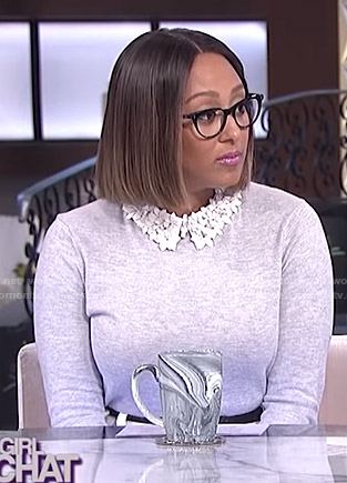 Tamera's grey sweater with floral collar on The Real
