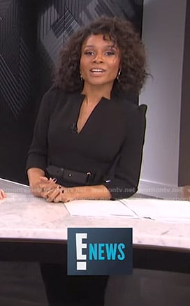 Zuri's black belted v-neck dress on E! News