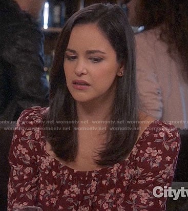 Amy's burgundy floral blouse on Brooklyn Nine-Nine