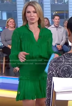 Amy's green smocked mini dress on Good Morning America