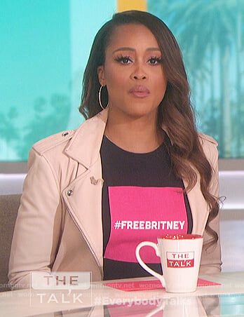 Eve's pink leather moto jacket on The Talk